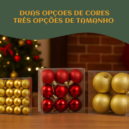 Kit 100 Bolas de Natal Mista Lisas Glitter Decoração Enfeite Árvore de Natal com Ponteira LuvinCo