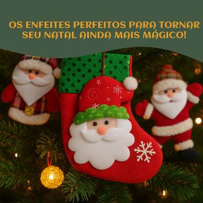 Kit 10/12 Pendentes Pelúcia Enfeite Árvore De Natal Papai Noel Grande 16cm Decoração LuvinCo