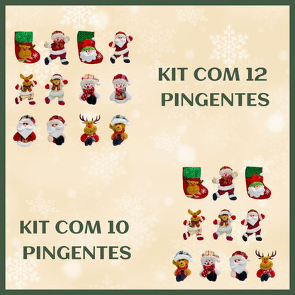 Kit 10/12 Pendentes Pelúcia Enfeite Árvore De Natal Papai Noel Grande 16cm Decoração LuvinCo