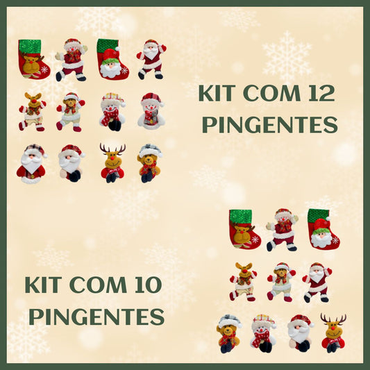 Kit 10/12 Pendentes Pelúcia Enfeite Árvore De Natal Papai Noel Grande 16cm Decoração LuvinCo