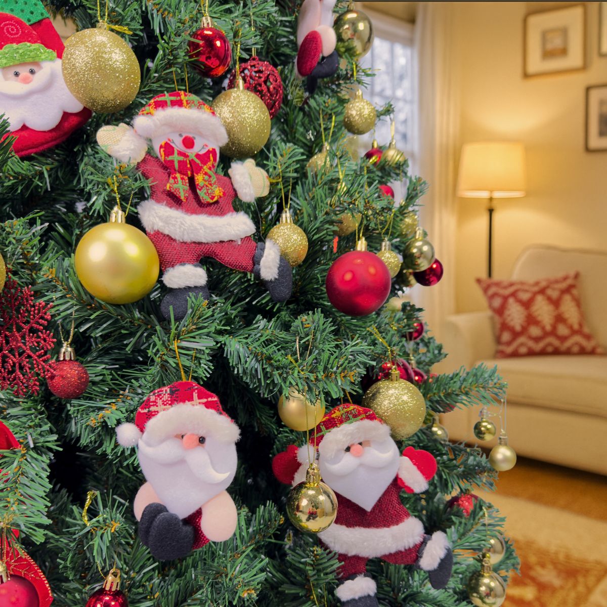 Kit 10/12 Pendentes Pelúcia Enfeite Árvore De Natal Papai Noel Grande 16cm Decoração LuvinCo