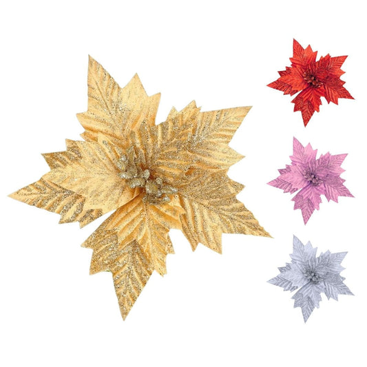 Kit 12 Flores Artificial Decoração Enfeite Árvore Natal Luxo LuvinCo