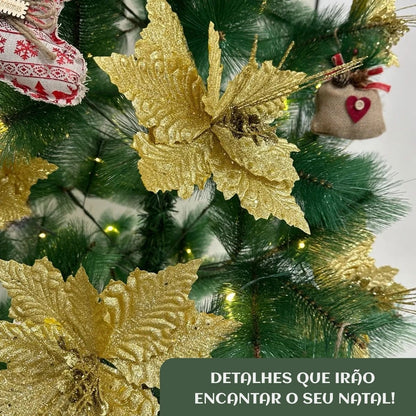 Kit 12 Flores Artificial Decoração Enfeite Árvore Natal Luxo LuvinCo