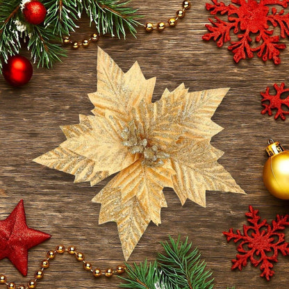 Kit 12 Flores Artificial Decoração Enfeite Árvore Natal Luxo LuvinCo