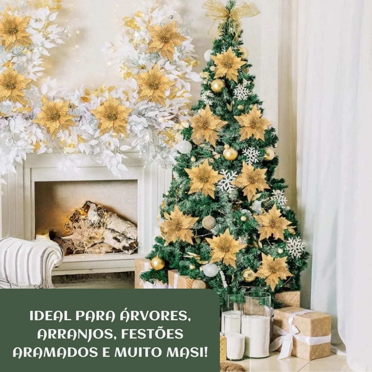 Kit 12 Flores Artificial Decoração Enfeite Árvore Natal Luxo LuvinCo