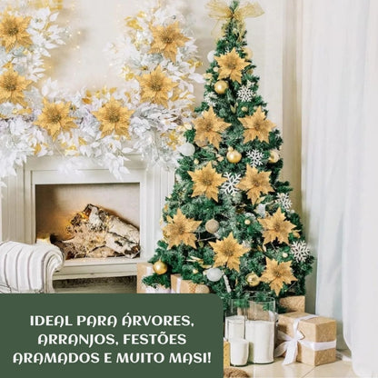 Kit 12 Flores Artificial Decoração Enfeite Árvore Natal Luxo LuvinCo