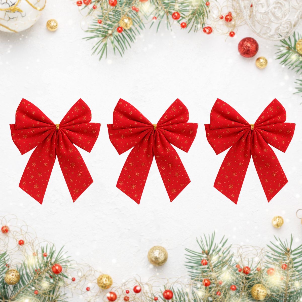 Kit 3 Laços Árvore De Natal Glitter Grandes Enfeite Decoração Luxo Prata/Vermelho/Dourado LuvinCo