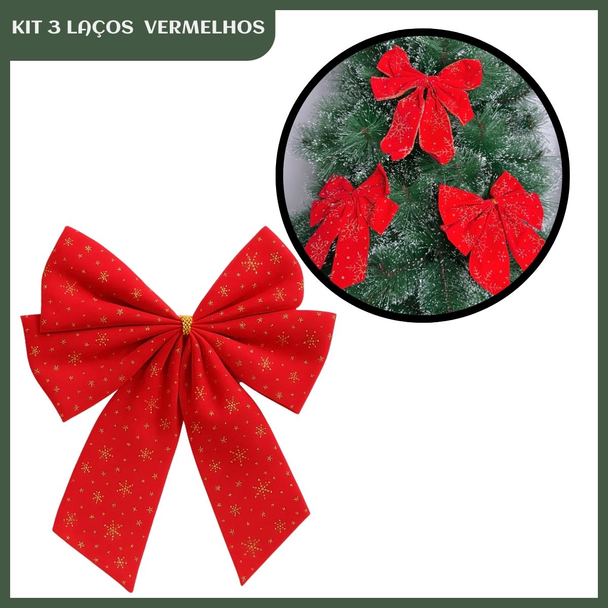 Kit 3 Laços Árvore De Natal Glitter Grandes Enfeite Decoração Luxo Prata/Vermelho/Dourado LuvinCo