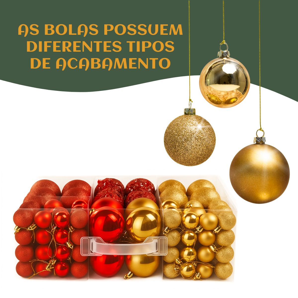 Kit 60 Bolas de Natal Mista Lisas Glitter Decoração Enfeite Árvore de Natal com Ponteira LuvinCo