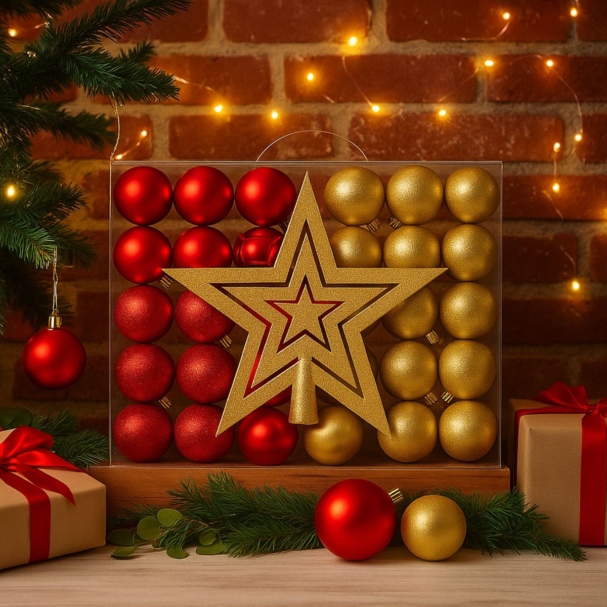Kit 60 Bolas de Natal Mista Lisas Glitter Decoração Enfeite Árvore de Natal com Ponteira LuvinCo