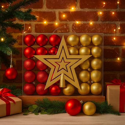Kit 60 Bolas de Natal Mista Lisas Glitter Decoração Enfeite Árvore de Natal com Ponteira LuvinCo