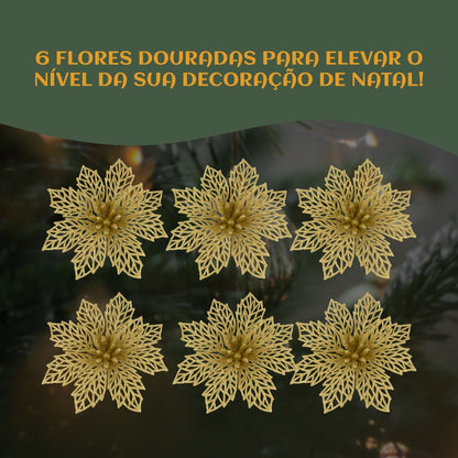 Kit C/6 Flor Enfeite Árvore De Natal Decoração Natalina Luxo LuvinCo