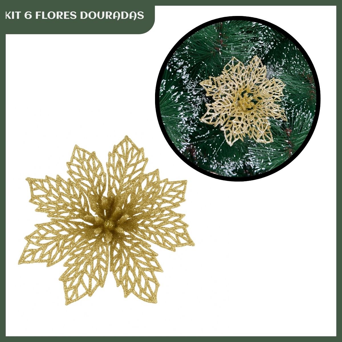 Kit C/6 Flor Enfeite Árvore De Natal Decoração Natalina Luxo LuvinCo