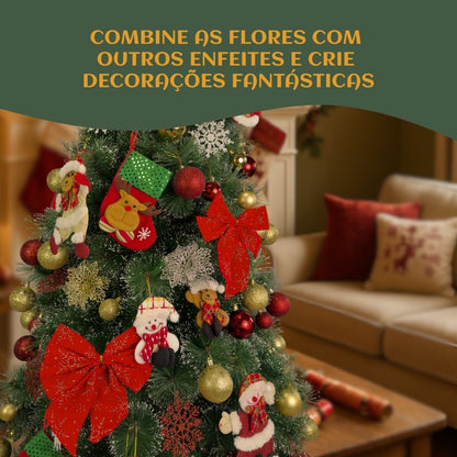 Kit C/6 Flor Enfeite Árvore De Natal Decoração Natalina Luxo LuvinCo