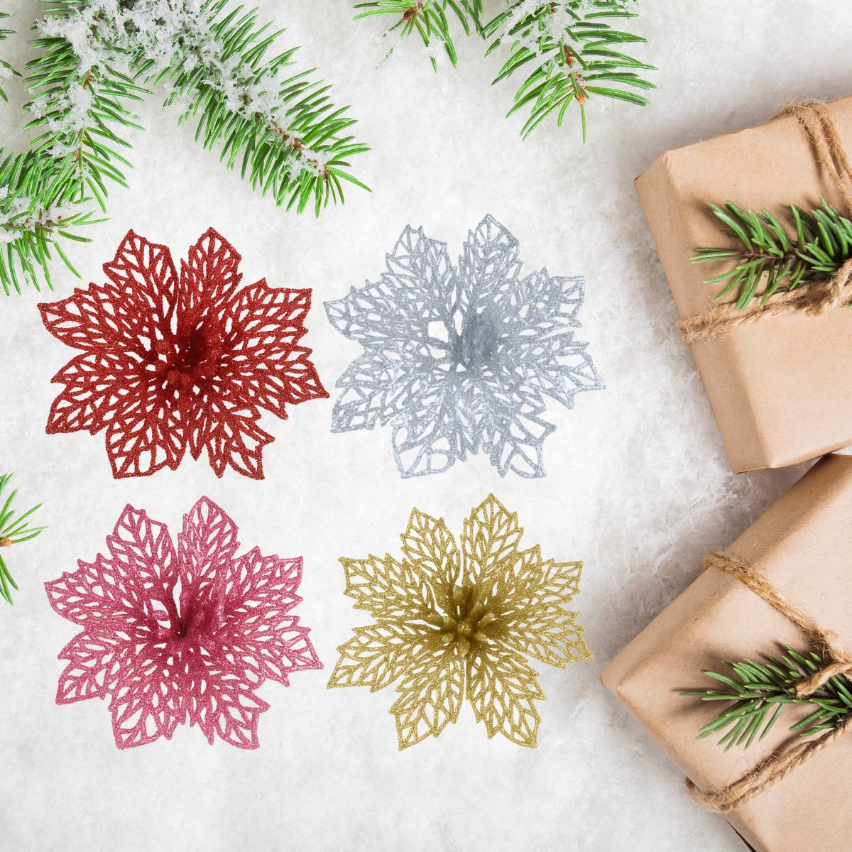 Kit C/6 Flor Enfeite Árvore De Natal Decoração Natalina Luxo LuvinCo
