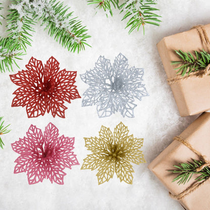 Kit C/6 Flor Enfeite Árvore De Natal Decoração Natalina Luxo LuvinCo