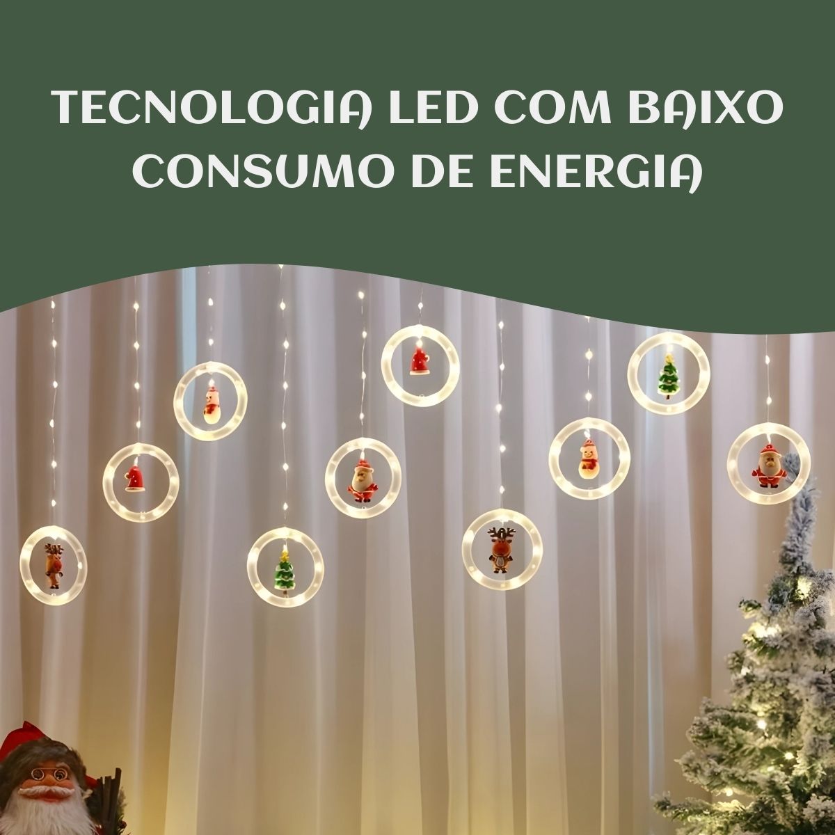 Pisca Cascata 130 Led IP65 Prova De Água  3,0m Cortina Varal Figura Decoração Natal Varal LuvinCo Bivolt