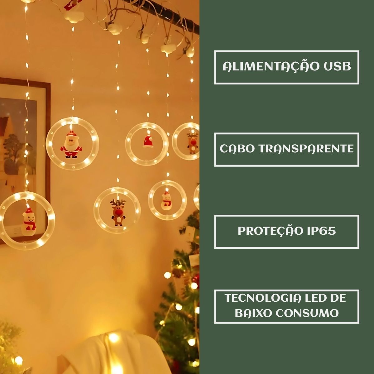 Pisca Cascata 130 Led IP65 Prova De Água  3,0m Cortina Varal Figura Decoração Natal Varal LuvinCo Bivolt