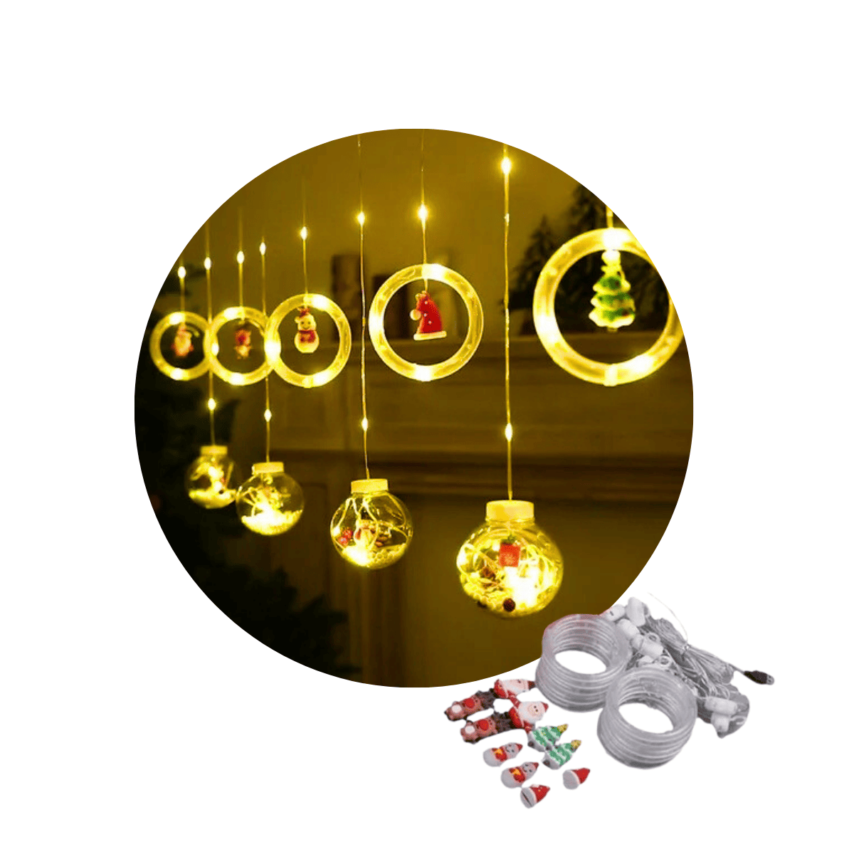 Pisca Cascata Varal 130Led 3,0m Circuito Bivolt USB Cordão Fio Fada e Figura A Prova De Água Decoração Natal LuvinCo