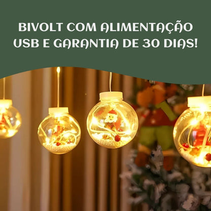Pisca Cascata Varal 130Led 3,0m Circuito Bivolt USB Cordão Fio Fada e Figura A Prova De Água Decoração Natal LuvinCo