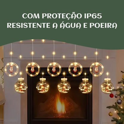 Pisca Cascata Varal 130Led 3,0m Circuito Bivolt USB Cordão Fio Fada e Figura A Prova De Água Decoração Natal LuvinCo