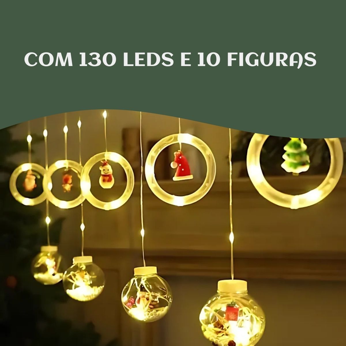 Pisca Cascata Varal 130Led 3,0m Circuito Bivolt USB Cordão Fio Fada e Figura A Prova De Água Decoração Natal LuvinCo