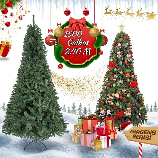 Árvore De Natal Pinheiro Canadense Luxo 2,40m 1500 Galhos Tradicional Verde Imperial Premium Grande Cheia Luvinco