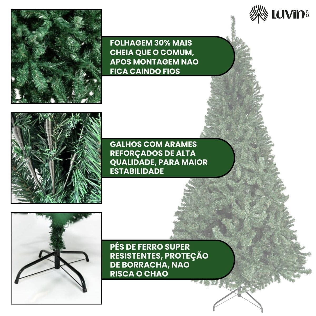 Árvore De Natal Pinheiro Canadense Luxo 2,70m 2000 Galhos Tradicional Verde Imperial Premium Grande Cheia LuvinCo