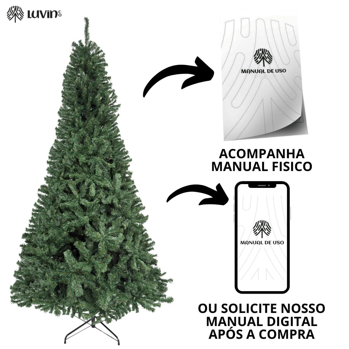 Árvore De Natal Pinheiro Canadense Luxo 2,70m 2000 Galhos Tradicional Verde Imperial Premium Grande Cheia LuvinCo