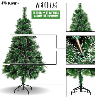 Árvore De Natal Pom Pom Verde Com Pontas Nevada 2,10m 500 Galhos Grande Pinheiro Toque De Neve Cheia Luxo