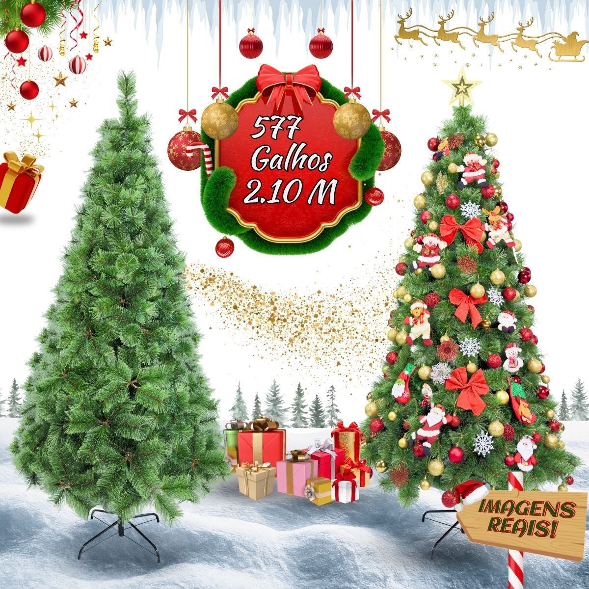 Árvore De Natal Pompom 577 Galhos 2.10m Luxo Grande Cheia Verde Mesclado
