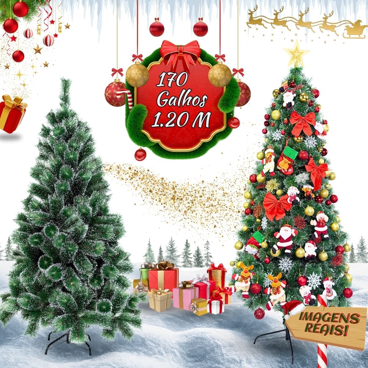 Árvore De Natal Pom Pom Verde Com Pontas Nevada 1,20m 170 Galhos Pequena Pinheiro Toque De Neve Cheia Luxo Luvinco