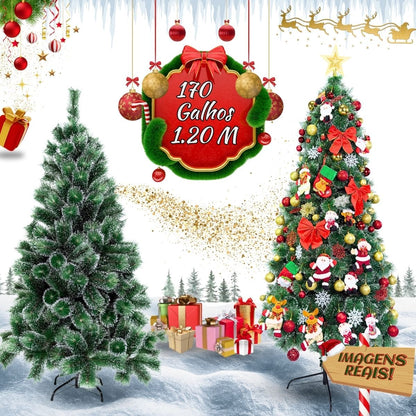 Árvore De Natal Pom Pom Verde Com Pontas Nevada 1,20m 170 Galhos Pequena Pinheiro Toque De Neve Cheia Luxo Luvinco