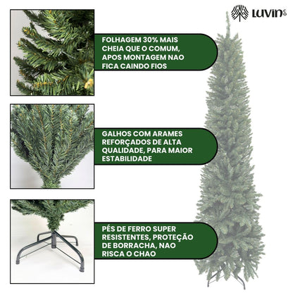 Árvore Natal Slim 1,80m 600 Galhos Pinheiro Tradicional Fina Luxo Cheia Luvinco