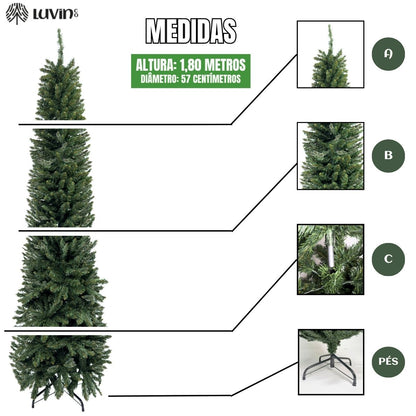 Árvore Natal Slim 1,80m 600 Galhos Pinheiro Tradicional Fina Luxo Cheia Luvinco