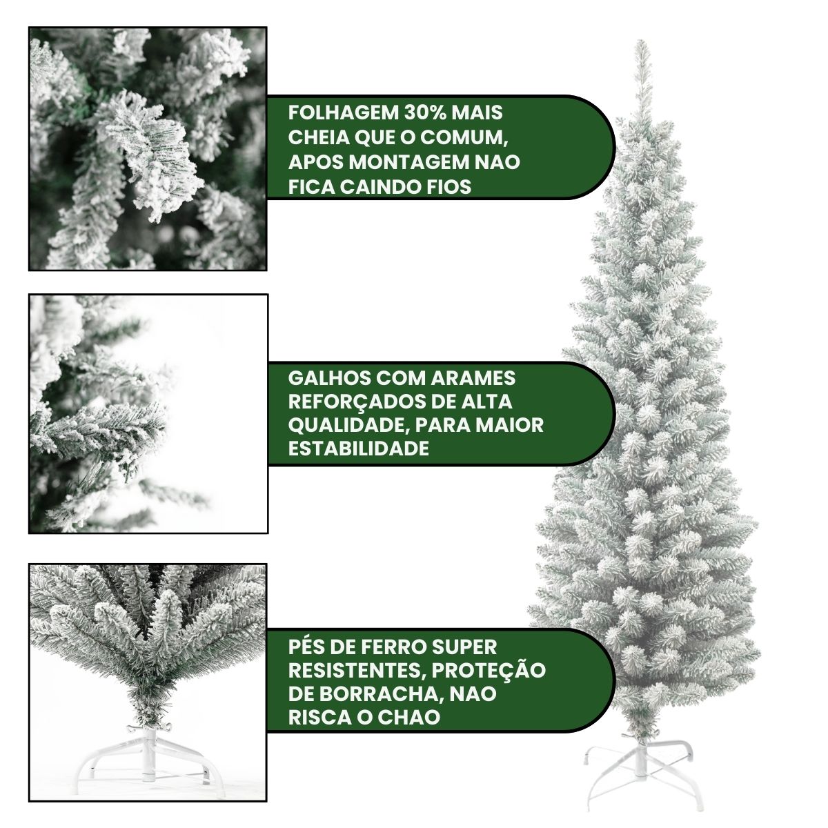 Árvore Natal Slim Nevada 1,80m 500 Galhos Pinheiro Tradicional Fina Luxo Cheia Luvinco