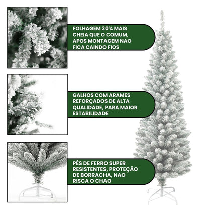 Árvore Natal Slim Nevada 2,10m 700 Galhos Pinheiro Tradicional Fina Luxo Cheia Luvinco