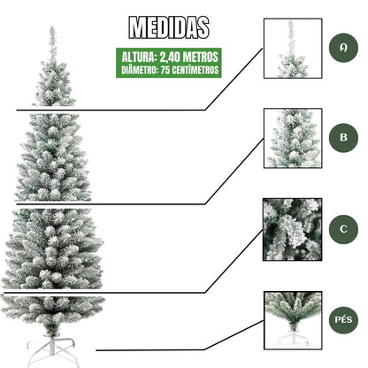 Árvore Natal Slim Nevada 2,40m 800 Galhos Pinheiro Tradicional Fina Luxo Cheia Luvinco